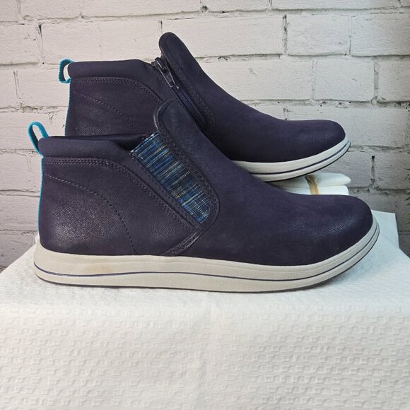 CLARKS CLOUDSTEPPERS NAVY LEATHER ROUND TOE ANKLE BOOT SIZE 7.5 EUC - Picture 1 of 9